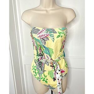 WET Alexis Strapless One piece Reversible Swimsuit Yellow Floral Nwt
